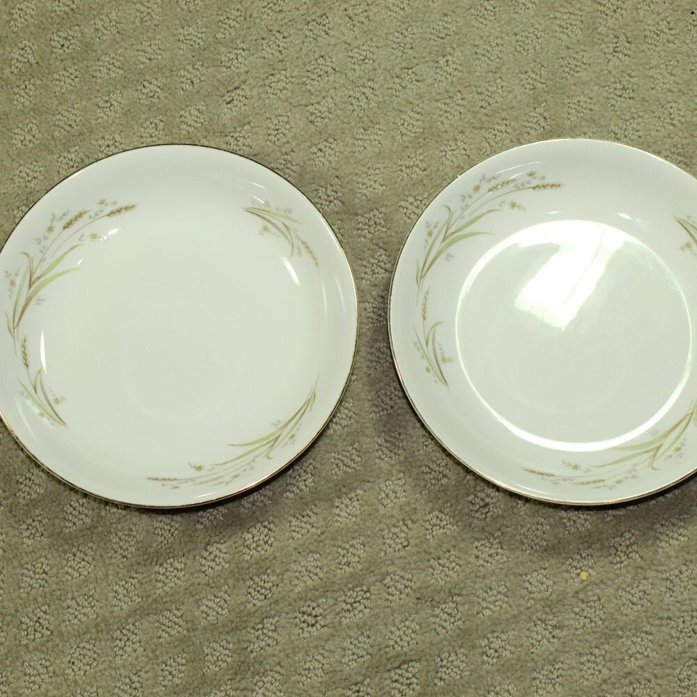 Fine China of Japan Golden Harvest Wheat Soup Bowls 7 1/2" Set of 2  Gold Trim